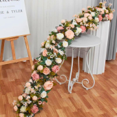 LUXE Champagne Rose with Greenery Mixed Table Runner - 78 Inches