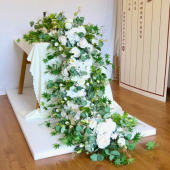 LUXE White Rose & Eucalyptus Leaves Mixed Table Runner - 79 Inches