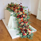 LUXE Burgundy Rose & Eucalyptus Leaves Mixed Table Runner - 79 Inches