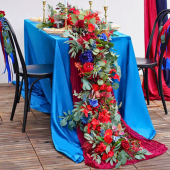 LUXE Red & Blue Rose & Greenery Mixed Table Runner - 82 Inches