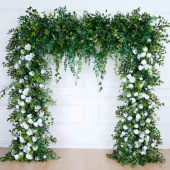 8ft LUXE White Rose, Green Willow Leaf & Wisteria Mixed Square Floral Arch with Optional Pipe Kit Frame