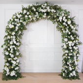 8ft LUXE White Rose, Hydrangea, Green Leaves Mixed Floral Arch with Optional Frame