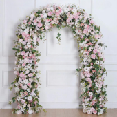 8ft LUXE Pink Rose & Green Leaf Mixed Floral Arch with Optional Frame