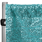 Turquoise Sequin Backdrop Curtain w/ 4" Rod Pocket by Eastern Mills - 8ft Long x 4.5ft Wide