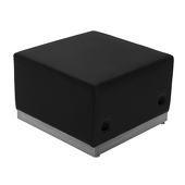 Titan Series Black Leather Ottoman With Brushed Stainless Steel Base