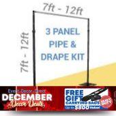 3-Panel Black Anodized Pipe and Drape Kit / Backdrop - 7-12 Feet Tall (Adjustable)