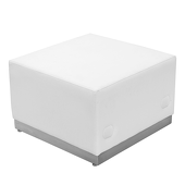 Titan Series White Leather Ottoman With Brushed Stainless Steel Base