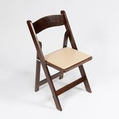FirmFold™ Wood Folding Chair w/ Vinyl Beige Padded Seat - 1000 lb Capacity - Fruitwood