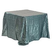 Square 90" x 90" Sequin Tablecloth by Eastern Mills - Premium Quality - Grey Blue