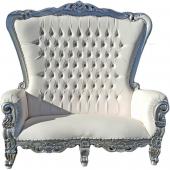 Queen Bride and Groom Throne Loveseat - White & Silver