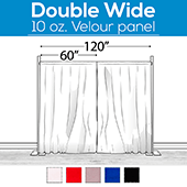 10 oz. Inherently Fire Retardant Polyester Velour - Double Wide (120") Sewn Drape Panel w/ 4" Rod Pockets - 12ft