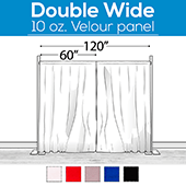 10 oz. Inherently Fire Retardant Polyester Velour - Double Wide (120") Sewn Drape Panel w/ 4" Rod Pockets - 16ft