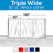 10 oz. Inherently Fire Retardant Polyester Velour - Triple Wide (180") Sewn Drape Panel w/ 4" Rod Pockets - 18ft
