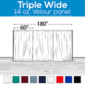 14 oz. Production Performance Polyester Velour by Eastern Mills - Triple Wide (180") Sewn Drape Panel w/ 4" Rod Pockets - 10ft