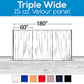 15 oz. Inherently Fire Retardant Polyester Velour - Triple Wide (180") Sewn Drape Panel w/ 4" Rod Pockets - 10ft