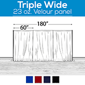 23 oz. Inherently Fire Retardant Polyester Velour - Triple Wide (180") Sewn Drape Panel w/ 4" Rod Pockets - 15ft