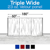 23 oz. Inherently Fire Retardant Polyester Velour - Triple Wide (180") Sewn Drape Panel w/ 4" Rod Pockets - 16ft